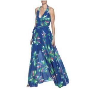 Gracia Maxi Long Dress S Small Blue Pink Floral Flowy Washable Sleeveless